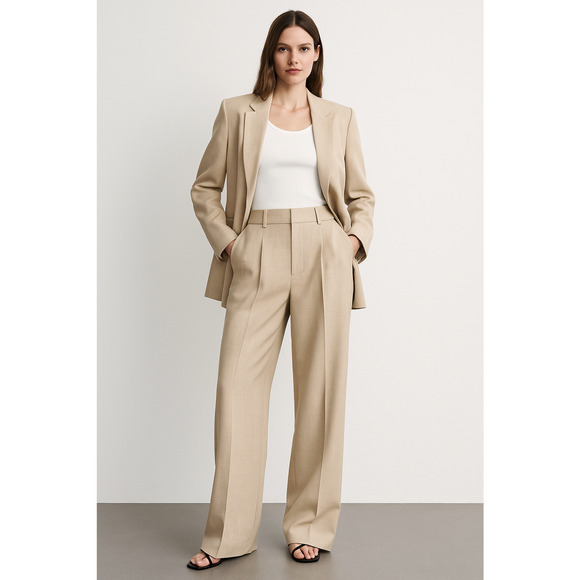 Zara Women’s Beige Wide-Leg Pleated Trousers Size Small - Picture 1 of 5